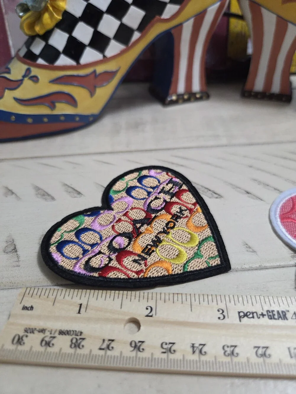 Set of 2 Designer Style Heart Embroidered Patches - Multicolor & Pink Monogram